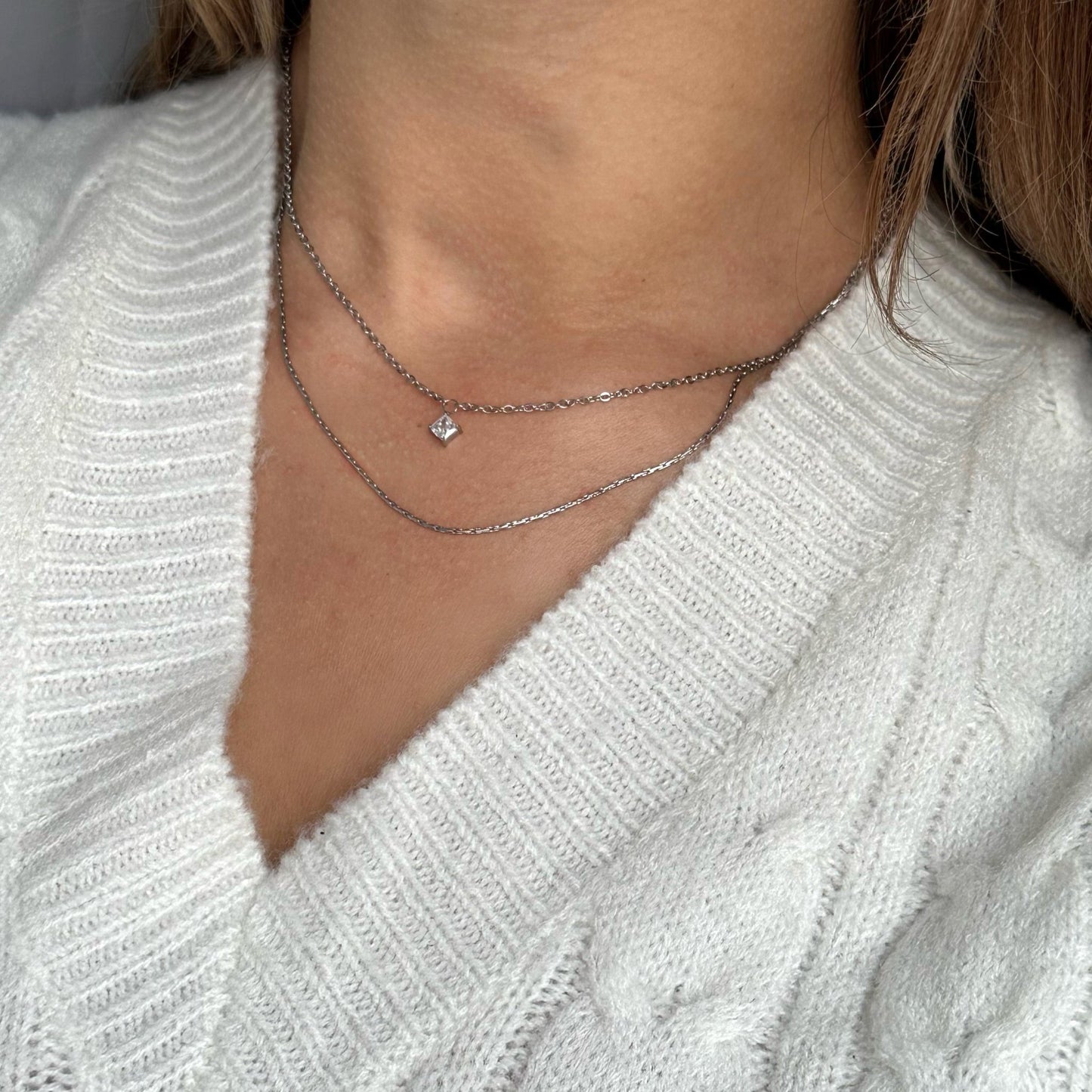 Chique zilveren ketting met een dubbele schakelontwerp