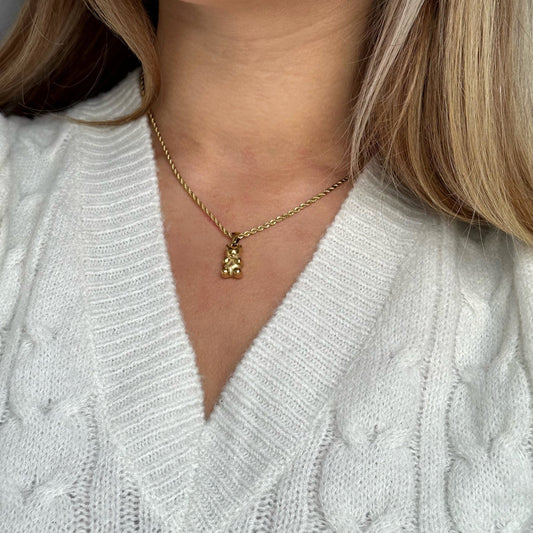 Schattige gouden ketting met een kleurrijk gummybeertje als hanger