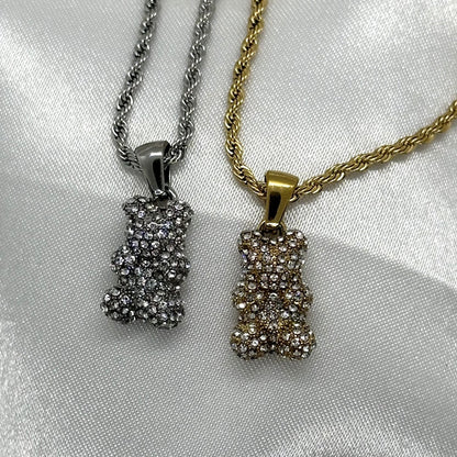 Gummy bear ketting met diamantjes in goud en zilver