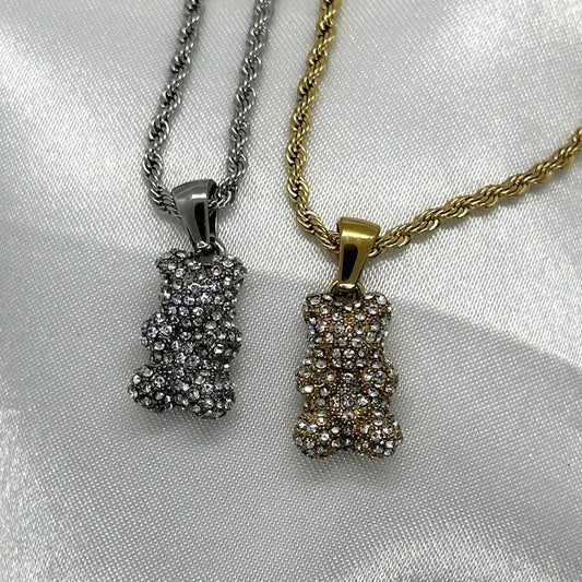 Gummy bear ketting met diamantjes in goud en zilver