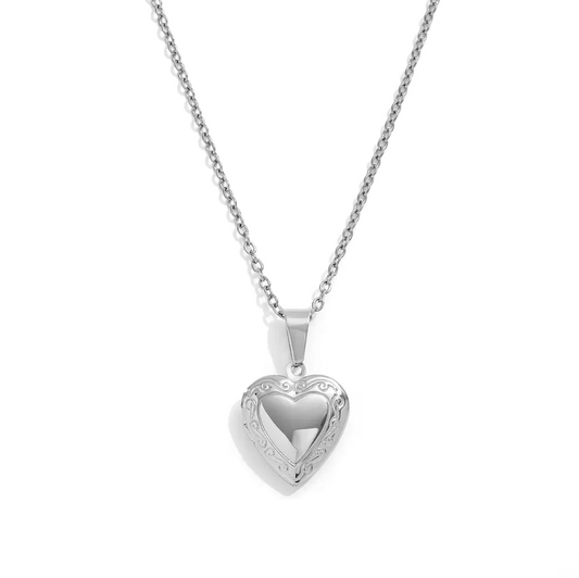 Luxe zilveren ketting met een romantische print locket