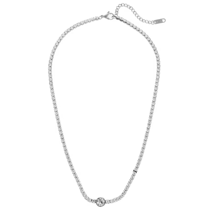 Verfijnde zilveren tennis ketting met sprankelende diamanten