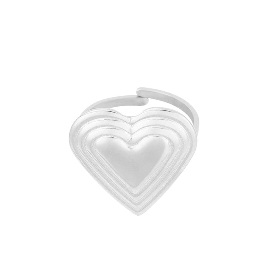 Zilverkleurige ring met een groot hart